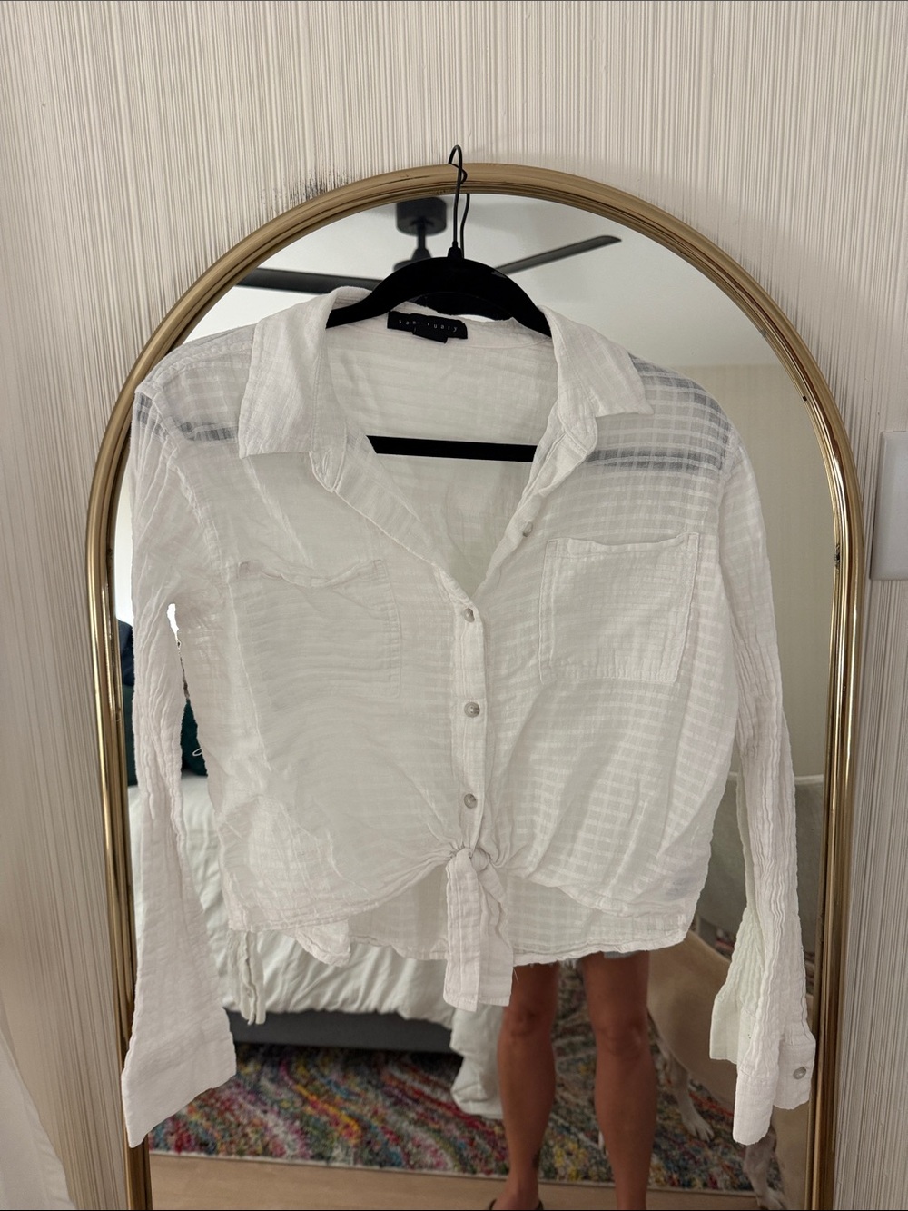 Sanctuary White Button-Front Tie-Hem Shirt